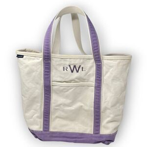 Lands’ End Large 5 Pocket Zip Top Handle Canvas Boat Tote Bag Purple Monogram